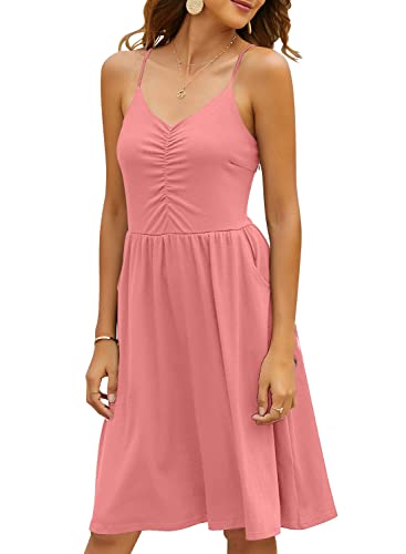 Image of YATHON Casual Dresses for Women Sleeveless Cotton Summer Beach Dress A Line Spaghetti Strap Sundresses with Pockets