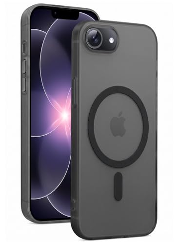 Image of DIZORO Matte Case for iPhone 17e / iPhone 16e Compatible with MagSafe, Camera Lens Full Protection, Shockproof Translucent Frosted TPU Soft Phone Cover, Anti-Fingerprint (Black)