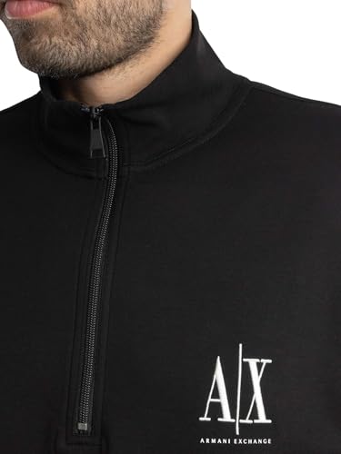 Armani Exchange Men's Cotton Icon Logo Half Zip Sweater, Black, S4