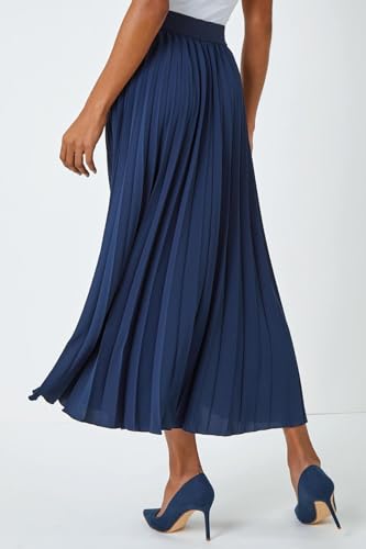 Roman Originals Pleated Skirt for Women UK Ladies Maxi Midi Crinkle Summer Smart Casual Evening Special Occasion Elasticated Waistband Party Holiday Long Crepe - Plain Navy - Size 14 - Image 5
