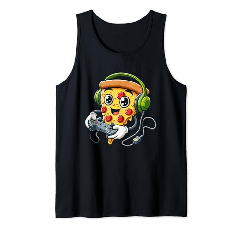 Gamer Pizza Videojuegos Comida Divertida Hombres Niños Niños Adolescente Juventud Camiseta sin Mangas