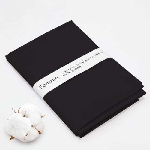 Black Cotton Fabric 1 Yard 100% Natural Cotton Poplin Fabric by The Yard 59 Inches Wide Lining Fabric for Sewing Apparel Cloth Hard-Wearing & High-Density Embroidery Quilting Sewing Material