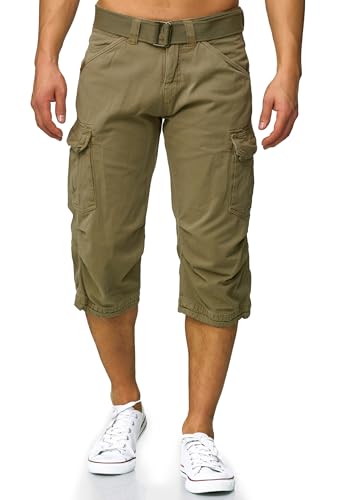 Indicode Herren Nicolas Check 3/4 Cargo-Shorts inkl. Gürtel | Herrenshorts aus Baumwolle Dired Herb, M