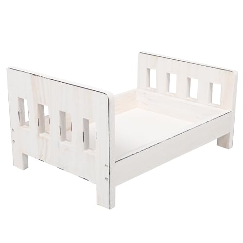 Cabilock Newborn Photography Prop Bed, Handcrafted Rustic Wooden Baby Photo Bed, Detachable Studio Photoshoot Props, 16. 53 X 11. 22 X 8. 46 Inches, White