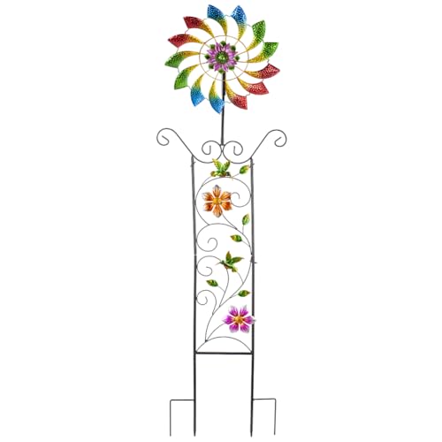 51.8" Wind Spinner with Garden Trellis, Kinetic Metal Yard Art