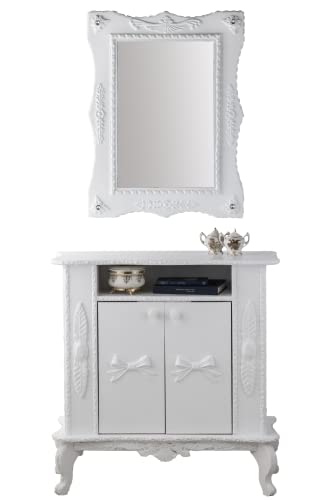 Juego de consola con cajones y estante más espejo lacado blanco L86_H88_P35 (blanco) Cover