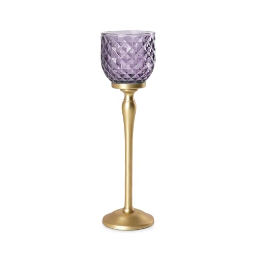 Image of Pure Home Purple Diamond Cut Hurricane - Large | Size: 9 x 9 x 24 cm | Premium Hurricanes for Home Decor | Living Room & Home Decor Showpiece | Ideal for Housewarming & Wedding Gifts | Decor | Pack of 1
