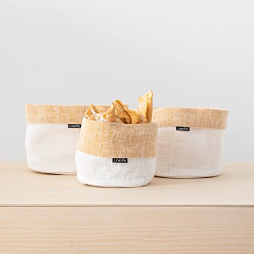 Panier en lin grand format Francesca LinenMe blanc et doré pour maison - 3