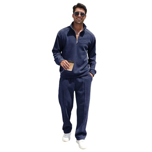 Survêtement en Velours Côtelé pour Homme Sweat-Shirt doublés de Polaire et Pantalon Ensemble de Jogging