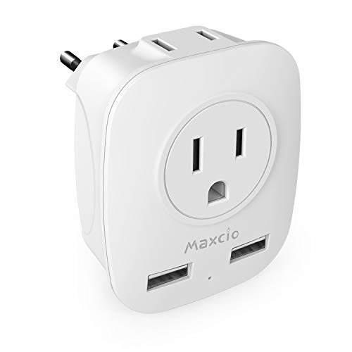 European Plug Adapter, Maxcio European Travel Plug Adapter with 2USB, 4 in 1 International Travel Power Adapter US to Europe Power Plug Adapter for Europe France Spain Italy Iceland India(Type C)