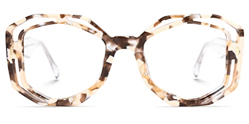 Image of Zeelool Unique Geometric Blue Light Blocking Glasses for Women Astrid JGA902506-04 Light-Tortoise