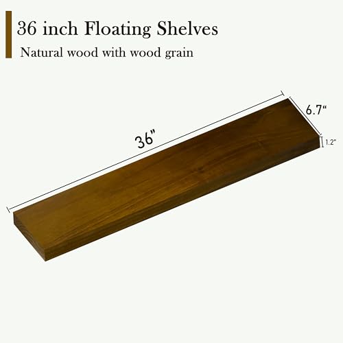 Image of ROGMARS 36 Inches Long Walnut Floating Shelves | Rustic Solid Wood Farmhouse Wall Shelves with Invisible Brackets for Bathroom, Living Room, Bedroom, Kitchen Set of 4