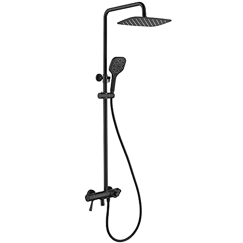 Système de douche thermostatique noir 300x200 mm avec robinet de baignoire et douchette