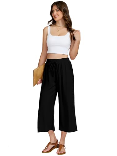 VUTRU Wide Leg Summer Womens Pants Casual Dress Elastic Waist Plus Size Beach Lounge Trousers for Work Travel Vacation, Black S — view 5