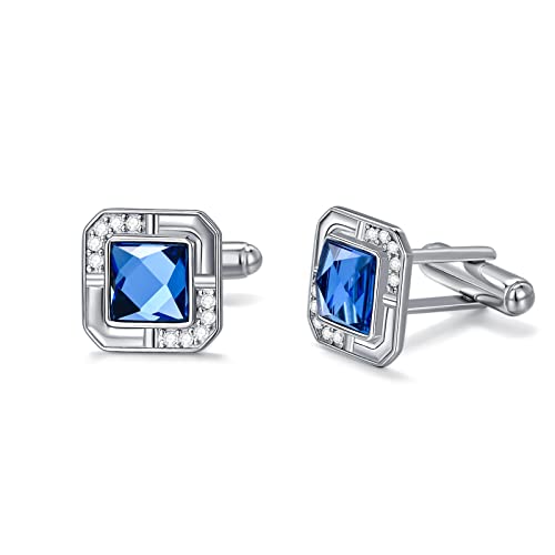 Seiyang Mens Cufflinks Sterling Silver Blue Crystal Buttons Cufflinks for