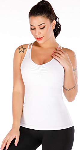 RUNNING GIRL Yoga Tank Tops for Women Built in Shelf Bra B/C Cups Strappy Back Activewear Workout Compression Tops (BX2366 White.CN:S,US:XS) - Thumbnail 3
