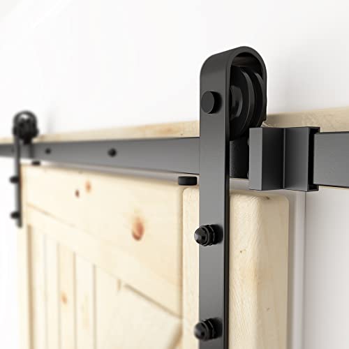 Image of SKYSEN 6FT Sliding barn Door Hardware kit, Barn Door Track, 1 /4 inch Thick Material- Combination Track- Smooth and Quiet- Easy to Install- Black (J Shape-5)