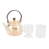 Hitzebeständige aus Borosilikatglas 950ml mit Holzgriff, Klarer Tee - Kessel für Elektrischen Keramikherd - Premium Glas, Ergonomisches Design, Ideal für Losen Tee