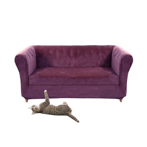 ge Housse de canapé Chesterfield en velours incurvé avec housse de siège 2 places, violet – Protection élégante pour meubles