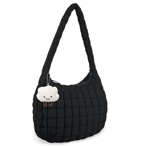 Image of Quilted Puffer Tote Bag Large Puffy Shoulder Bag Crossbody Hobo Bag Padding Carryall Gym Bag for Women
