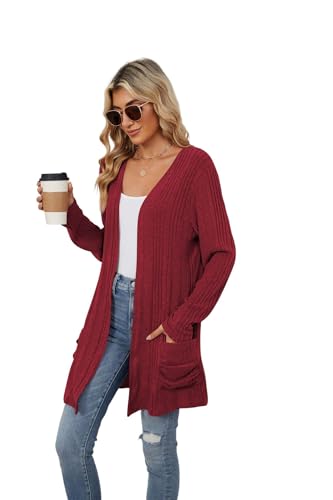 Image of Women's Lightweight Cardigan Open Front Long Sleeve Casual Knit Sweaters Coat Long Cardigan With Pockets