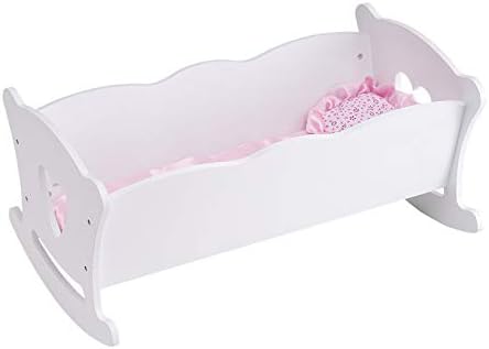 HILIROOM HILIROOM Baby Doll Cradle Wooden | Dolls Crib | Doll Rocking Bed | Dolls Bassinet with Bedding Set for 18 Inch America Dolls Girls (White)