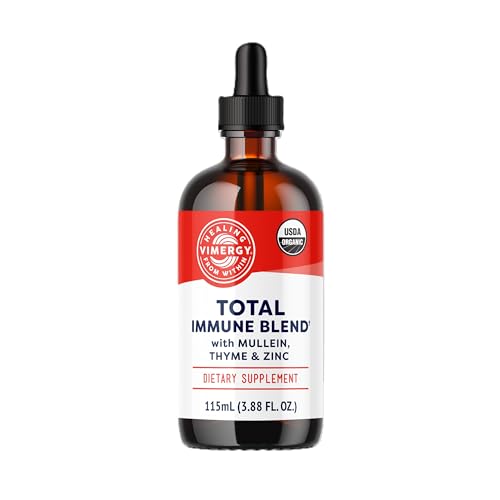 Vimergy Total Immune Blend TM*– Fast-Absorbing Immune Support – All-Season, Zinc, Thyme, & Mullein Drops – Non-GMO, Vegan, USDA Organic, 57 serv (115 mL)