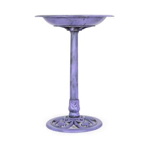 Backyard Expressions Outdoor Garden Bird Bath - Lilac Purple - Weather Resistant Polyresin - 27 Inch