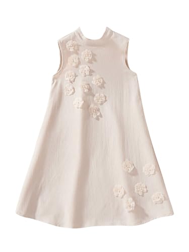 SweatyRocks Girl's 3D Floral Sleeveless Dress Mock Neck Appliques A Line Summer Dresses