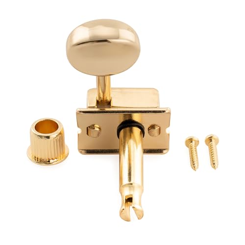 Image of Musiclily Pro R15J-26 Lefty Vintage 6 inline 15:1 Semi Closed Tuners Gold | Split Shaft, Machine Heads Tuning Pegs Keys with Oval Button, for Fender Squier Strat Tele Style Guitar, Ratio