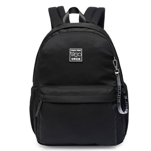 Mochila Escolar YUPO, Design Original, Preta, Alças Ajustáveis, Compartimento Principal com Zíper (Preto)