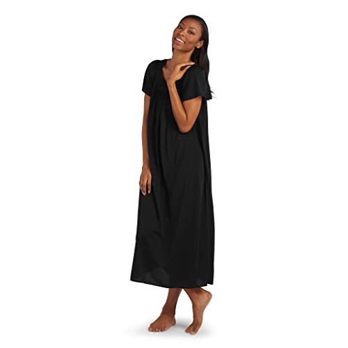 Miss Elaine Tricot Nightgown - Long Sleep Dress With Comfortable Lightweight Fabric, Flutter Sleeves (Large, Black) #TOP20