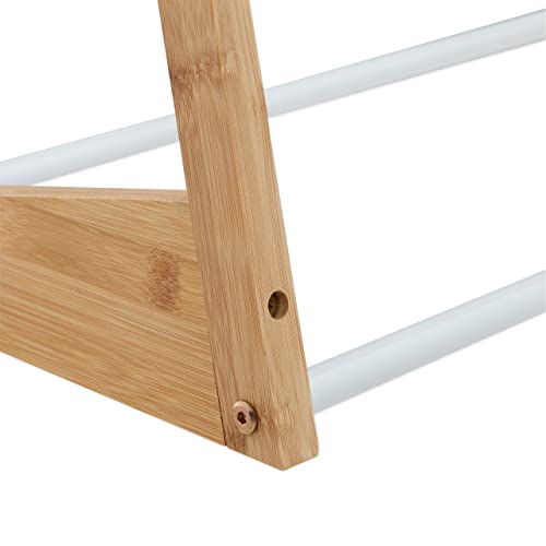 Relaxdays Portatoallas de Pie Bambú y Hierro, 3 Barras, Baño, Dormitorio, 98 x 62 x 30 cm, Escalonado, Natural y Blanco - imagen 6