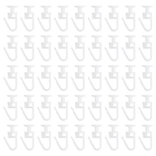 Bhoulandi 100 Pcs Plastic Curtain Hooks, Curtain Rail Sliding Hooks, Curtain Track Glider Hooks, Drapery Hooks for Window Curtains Shower Curtains Door Curtains