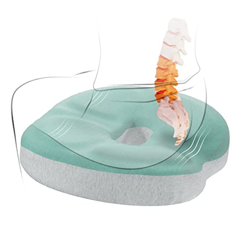 SPEEDWOW Seat Cushion for Coccyx Office Chairs Car Seat Cushions Memory Foam Cushion for Tailbone Cushion Sciatica Hemorrhoid Back Pain Relief(Green)