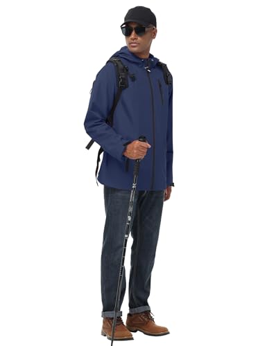 Image of Avoogue Mens Waterproof Lightweight Rain Jacket Breathable Active Outdoor Hooded Raincoat Casual Trendy Jackets Work Jacket