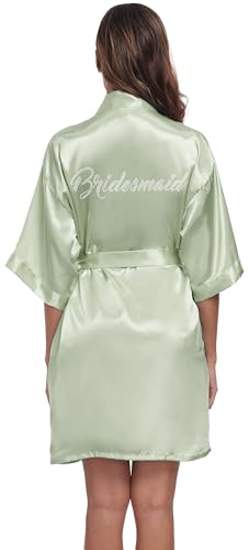 goodmansam Women's Silky Robes One Size Silver Rhinestones Bride Bridesmaid Sleepwear for Wedding Party Getting Ready2
