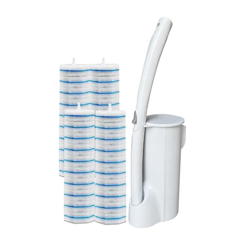 40 Disposable Toilet Brush Replacement Pads Wall Mounted Toilet Holder Set Toilet Cleaning System Starter Kit Toilet Stick Pads (White)
