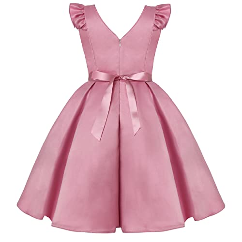 Bunny Lulu Knee-Length Girls Dress Bridesmaid Wedding Princess Children's Bow Birthday Ball Party Show Evening Lavender (11-12 Years, Dusty Rose 1) #TOP1
