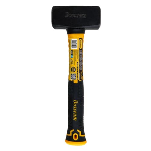 EasySpeed Maceta de Albañil, Martillo de Construcción Antivibración, Mazo con Mango Ergonómico de Fibra de Vidrio para Obras, Reparaciones y Uso Profesional, Negro y Amarillo(27x9x4 cm)