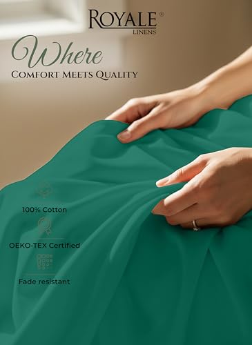 Image of Royale Linens 100% Organic Cotton Queen Size Flat Sheet Only - Percale Top Sheets - Queen Flat Sheet Sold Separately - Soft 100% Cotton Hunter Green Bed Sheets Only (90 inch x 102 inch, Hunter Green)