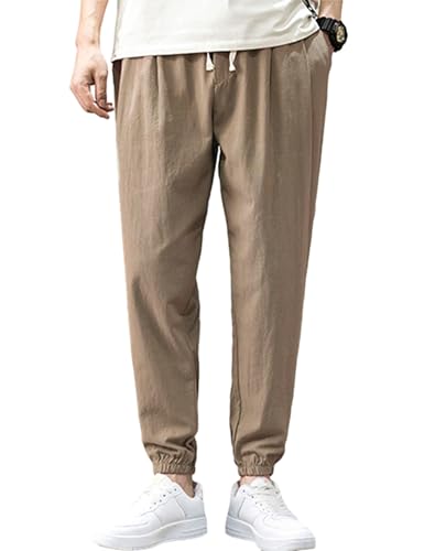 Zontroldy Men's Pants Cotton Linen Yoga Golf Beach Jogger Sweat Lounge Harem Pants Trousers