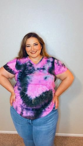 Image of RITERA Women Plus Size Tops Tie Dye V Neck Shirt Floral Camo Summer Short Sleeve Tunic Oversized Ladies Blouse XL-5XL