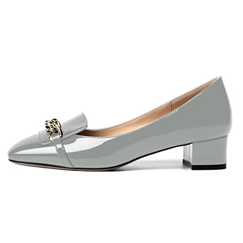 MOVINSTEPS Womens Square Toe Patent Metal Chain Office Slip On Loafers Dress Chunky Low Heel Pumps Shoes 1.5 Inch2