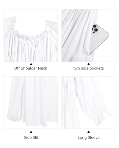 Image of Holipick Women's Off The Shoulder Boho Dress Plus Size Floral Smocked Waist Split Summer Maxi Sundress with Pockets