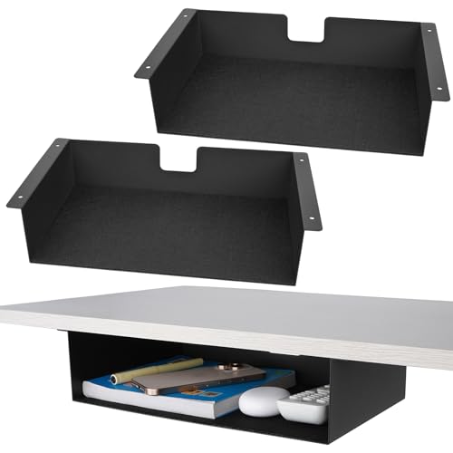 2 Pack Under Desk Shelf - 13 Inch Under Desk Storage Shelf, Metal -Under Desk Organizer - Under...