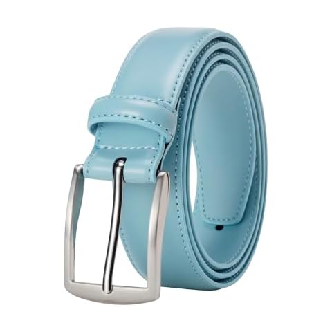 KM Legend Mens Leather Dress Belt for Work Business and Casual, Seattle Sky Blue, 36 US Cover