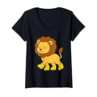 Womens Cute Lion in Rain Boots Safari Animal Lover V-Neck T-Shirt
