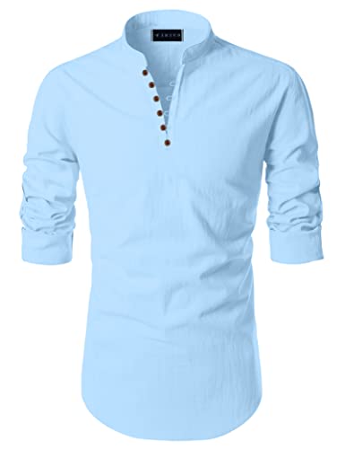 FINIVO FASHION Men’s Cotton Blend Full Sleeve Shirt with Mandarin Collar