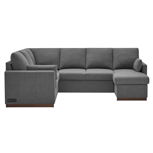 Image of Serta Emmett 110.2 inch Convertible Sleeper Sectional, Queen Size, Dreamcoil Comfort, Reversible Storage Chaise, USB-C and USB-A Power Ports, Woven Fabric, Charcoal